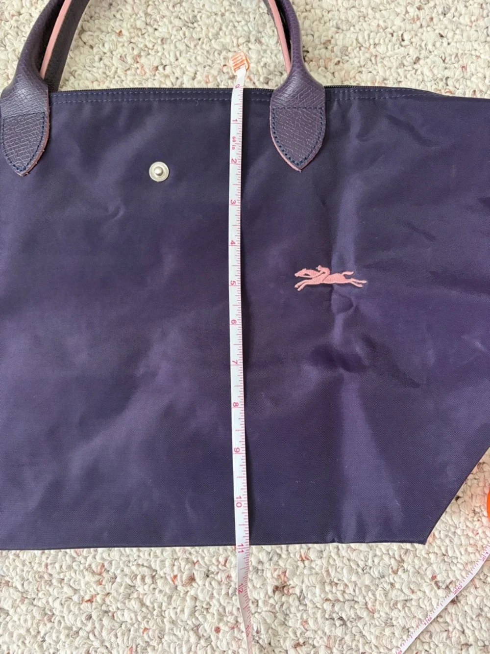 Longchamp Bilberry tote with pink trim top-handle